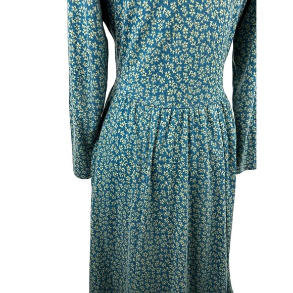 VTG LL Bean Girls Small Long Sleeve Midi Dress Green Floral Side Pockets - Picture 16 of 16